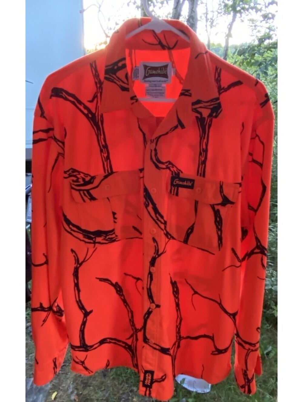 Gamehide Vibrant Orange Button Down Hunting Shirt with Camo Pattern Size L